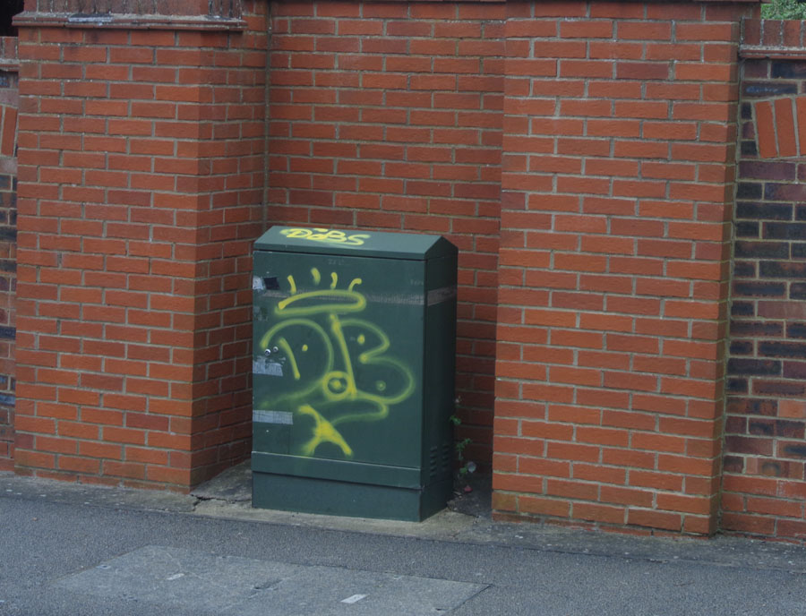 Graffiti on Green Communications Box next to 2 Mitchell Drive