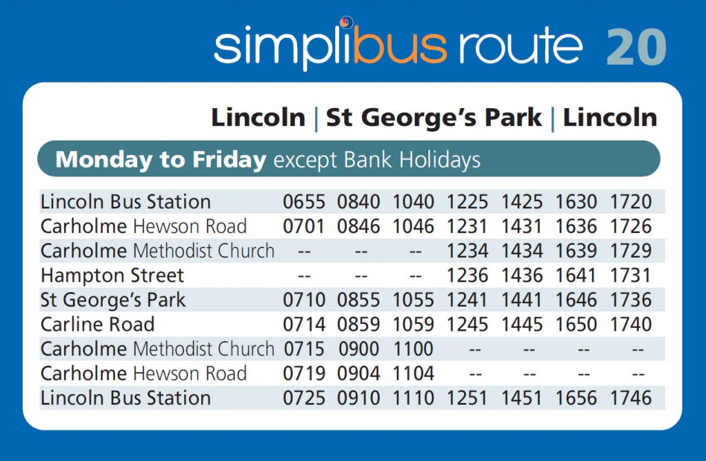 Revised Long Leys Road bus timetable Route 20 