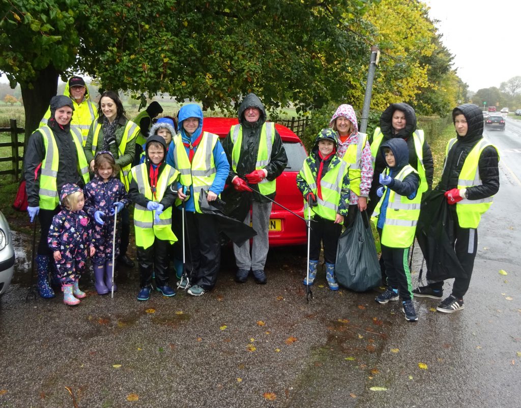 Beavers and friends from the 7 Scout Group prepare to do battle with the rain and litter in Whittons Park and West Common