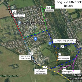Litter picking routes in Long Leys Lincoln
